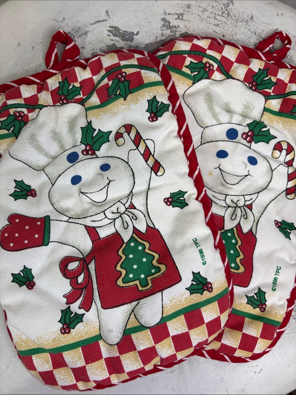 Vintage 1998 Pillsbury Dough Boy Warm Greetings" Christmas Baking Pot Holder Set